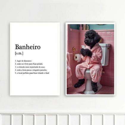 Imagem de Kit 2 Quadros Banheiro - Cachorrinho Poodle 24x18cm - com vidro