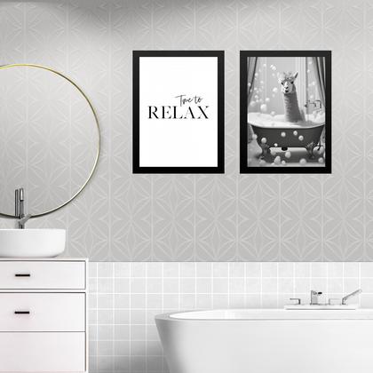 Imagem de Kit 2 Quadros Banheiro Lhama - Time To Relax 45x34cm - com vidro