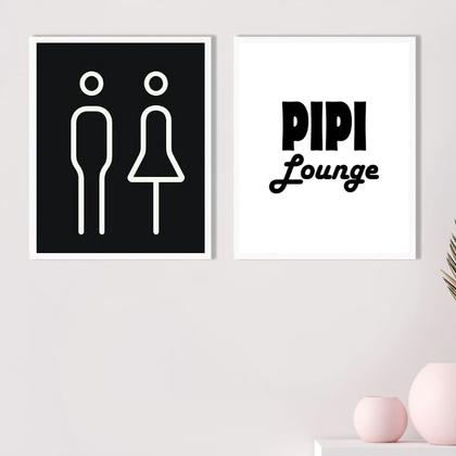 Imagem de Kit 2 Quadros Banheiro Unissex - Pipi Lounge 24x18cm - com vidro