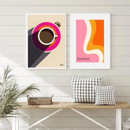 Imagem de Kit 2 Quadros Bauhaus Abstrato - Café 45x34cm - com vidro