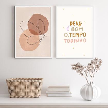 Imagem de Kit 2 Quadros Borboleta Deus É Bom O TempoTodo 24x18cm