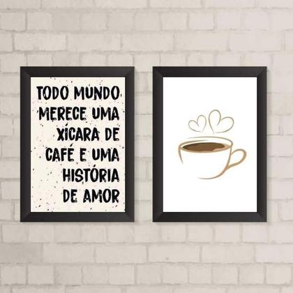 Imagem de Kit 2 Quadros Café e Amor 33x24cm - Branco