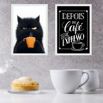 Imagem de Kit 2 Quadros Café - Gato Mal Humorado 24x18cm - com vidro