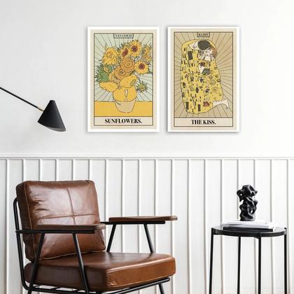 Imagem de kit 2 Quadros Cartas Tarot Klimt e Van Gogh 33x24cm