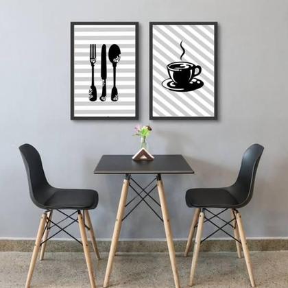 Imagem de Kit 2 Quadros Cozinha/Café Listrado 45X34Cm Com Vidro Preta