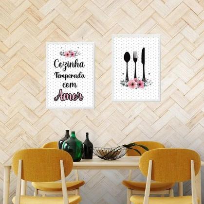 Imagem de Kit 2 Quadros Cozinha Temperada - Rosa 45x34cm - com vidro