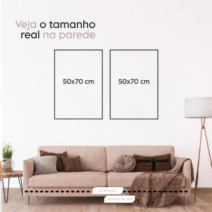 Imagem de Kit 2 Quadros Decorativos 50x70 cm Moldura e Vidro Para Sala Quarto Escritório Hall Folhagem