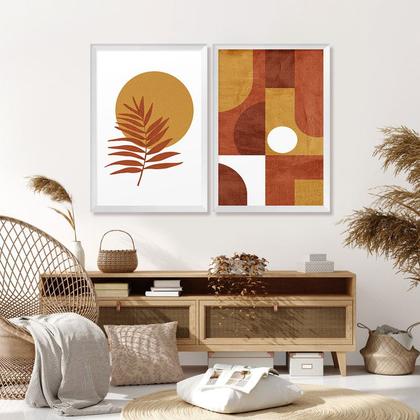 Imagem de Kit 2 Quadros Decorativos Abstrato Moderno Boho Formas Vermelho