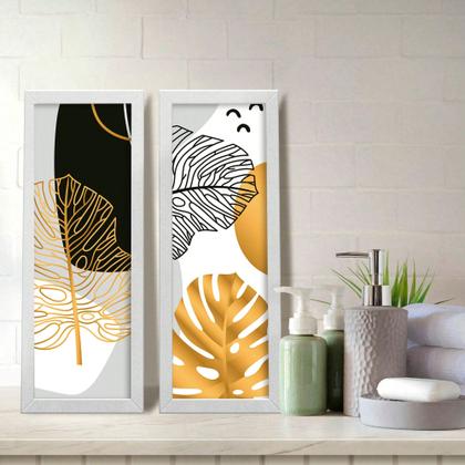 Imagem de Kit 2 Quadros Decorativos Banheiro Lavabo Floral Black & Gold