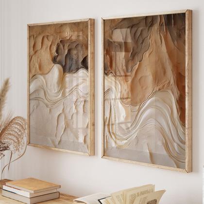 Imagem de Kit 2 Quadros Decorativos Escandinavo Boho Abstrato Suave Suave Moldura Vidro Quarto Sala Escritório Duo 40x60