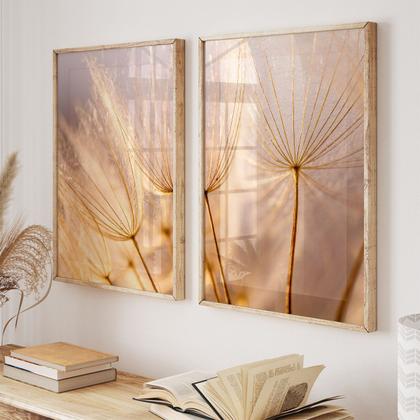 Imagem de Kit 2 Quadros Decorativos Floral Flor Dente de Leão Suave Moldura Vidro Quarto Sala Duo 40x60