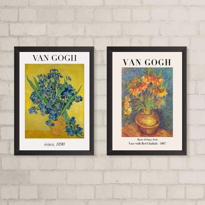 Imagem de Kit 2 Quadros Decorativos Flores De VanGogh 24x18cm - com vidro