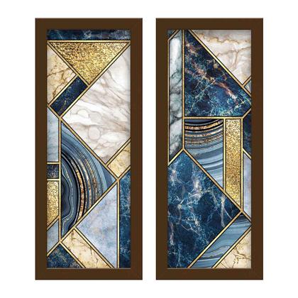 Imagem de Kit 2 Quadros Decorativos Lavabo Abstrato Mármore Azul Dourado