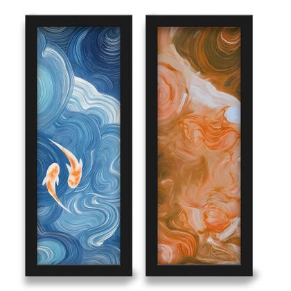 Imagem de Kit 2 Quadros Decorativos Lavabo Aquarela Azul Laranja Carpa Peixe