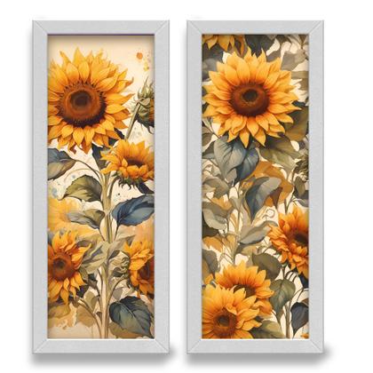 Imagem de Kit 2 Quadros Decorativos Lavabo Aquarela Girassol Floral Flores