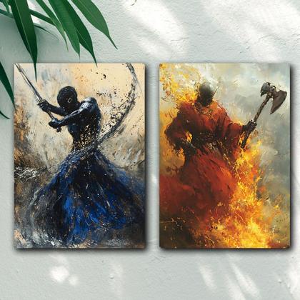 Imagem de Kit 2 Quadros Decorativos Ogum e Xangô  Umbanda  Candomblé  Decoração Orixá  Exclusivo