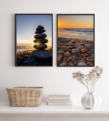 Imagem de Kit 2 Quadros Decorativos Praia Pedras E Conchas 45X34Cm