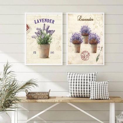 Imagem de Kit 2 Quadros Decorativos Vasinhos De Lavanda 24x18cm - com vidro