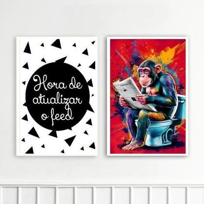 Imagem de Kit 2 Quadros Divertidos Banheiro Pop Art 45X34Cm - Vidro