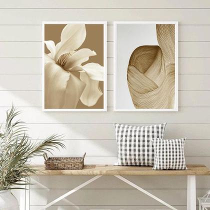 Imagem de Kit 2 Quadros Elegantes Para Sala Quarto Bege E Marrom 33x24cm - com vidro