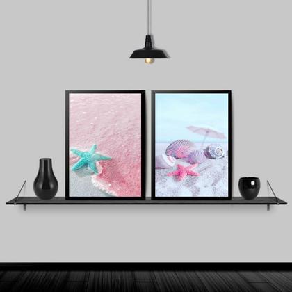 Imagem de Kit 2 Quadros Estrela Do Mar Rosa E Azul 33x24cm - com vidro