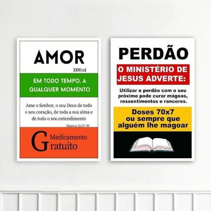 Imagem de Kit 2 Quadros Evangélicos Amor E Perdão 24X18Cm - Com Vidro