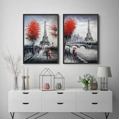 Imagem de Kit 2 Quadros Figurativo Vintage Paris 24X18 Com Vidro Preta