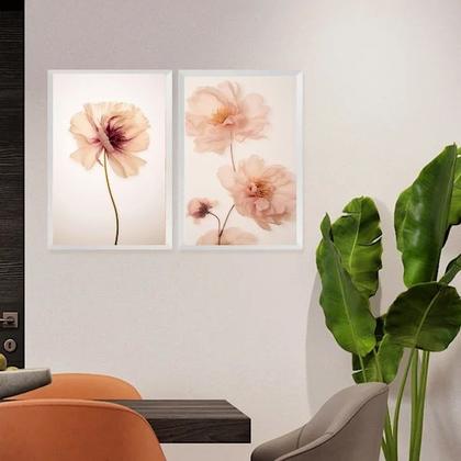Imagem de Kit 2 Quadros Flores Tons Pêssego 24x18cm