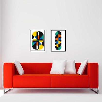 Imagem de Kit 2 Quadros Gravuras Coloridas Bauhaus 33x24cm - com vidro