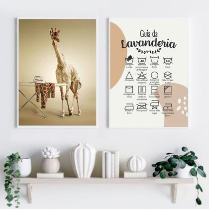 Imagem de Kit 2 Quadros Guia Da Lavandería - Girafa 24x18cm - com vidro
