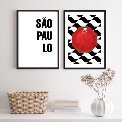 Imagem de Kit 2 Quadros I Love São Paulo 33x24cm - c/ Vidro