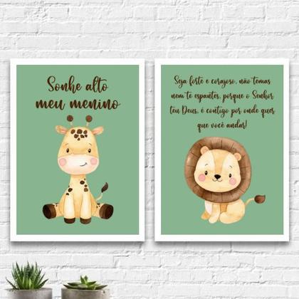 Imagem de Kit 2 Quadros Infantil Tema Safari Sonhe Alto 33x24cm - com vidro