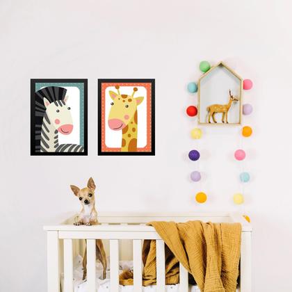 Imagem de Kit 2 Quadros Infantis Bichos Do Safari 24x18cm