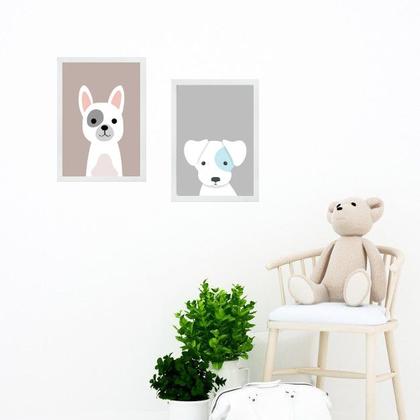 Imagem de Kit 2 Quadros Infantis Cachorrinhos 33x24cm