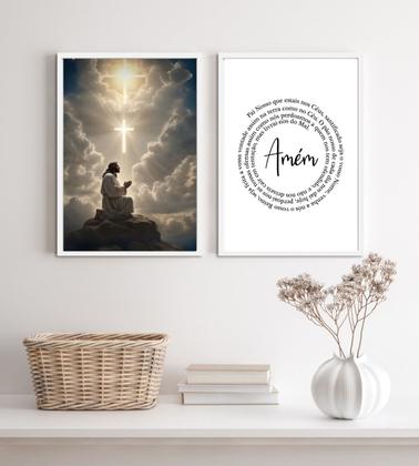 Imagem de Kit 2 Quadros Jesus Orando- Pai Nosso 33x24cm