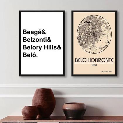 Imagem de Kit 2 Quadros Mapa De Belo Horizonte 24x18cm - com vidro