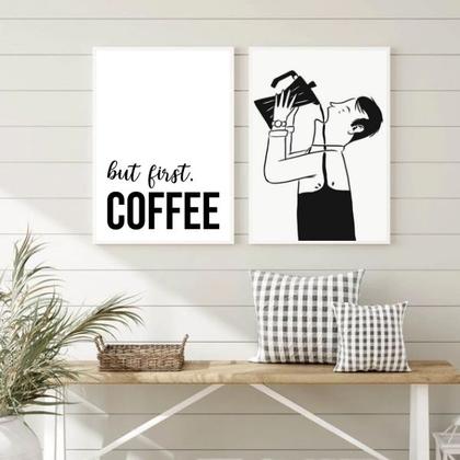Imagem de Kit 2 Quadros Minimalistas Café But First Coffee 45x34cm