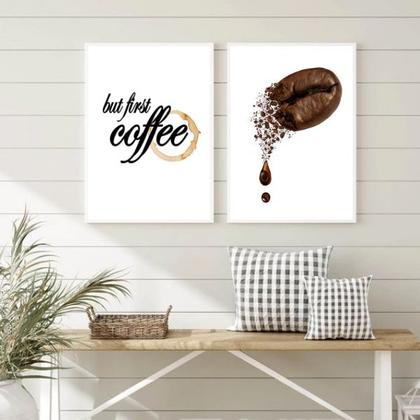 Imagem de Kit 2 Quadros Minimalistas Café - First Coffee 24x18cm - com vidro