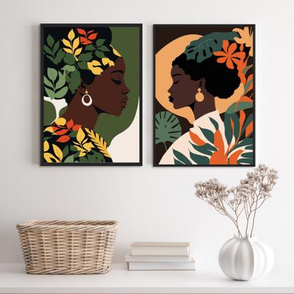 Imagem de Kit 2 Quadros Mulheres Black AfricanWoman 45x34cm - com vidro