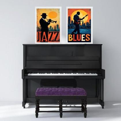 Imagem de Kit 2 Quadros Músicos Jazz e Blues 24x18cm - com vidro
