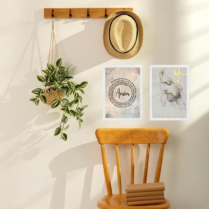 Imagem de Kit 2 Quadros Oração Pai Nosso - Jesus Mármore 33x24cm - com vidro