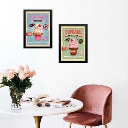 Imagem de Kit 2 Quadros Para Cozinha - Cupcakes 24x18cm - com vidro