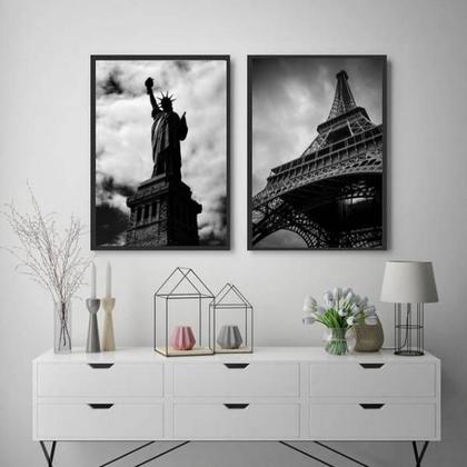 Imagem de Kit 2 Quadros Paris e New York 33x24cm - com vidro