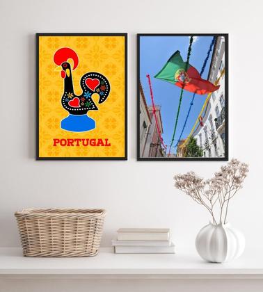 Imagem de Kit 2 Quadros Portugal- Galo Barcelos E Bandeira 33X24Cm