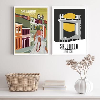 Imagem de Kit 2 Quadros Posters Salvador - Bahia 24X18Cm - Com Vidro