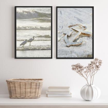 Imagem de Kit 2 Quadros Praia Branco- Passarinhos E Âncora 24x18cm