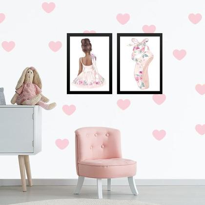 Imagem de Kit 2 Quadros Quarto Menina Bailarina Floral 33x24cm - com vidro