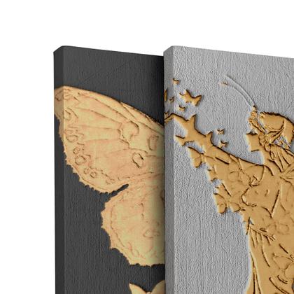 Imagem de Kit 2 Quadros Tela Canvas Fada Borboleta Preto Branco Quarto