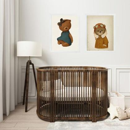 Imagem de Kit 2 Quadros Vintage Para Quarto De Bebê Ursos 45x34cm - com vidro