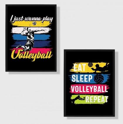 Imagem de Kit 2 Quadros Volleyball Vintage 45x34cm - com vidro